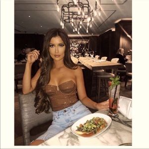 House of CB Ottavia Coffee Patent Vinyl Bodysuit